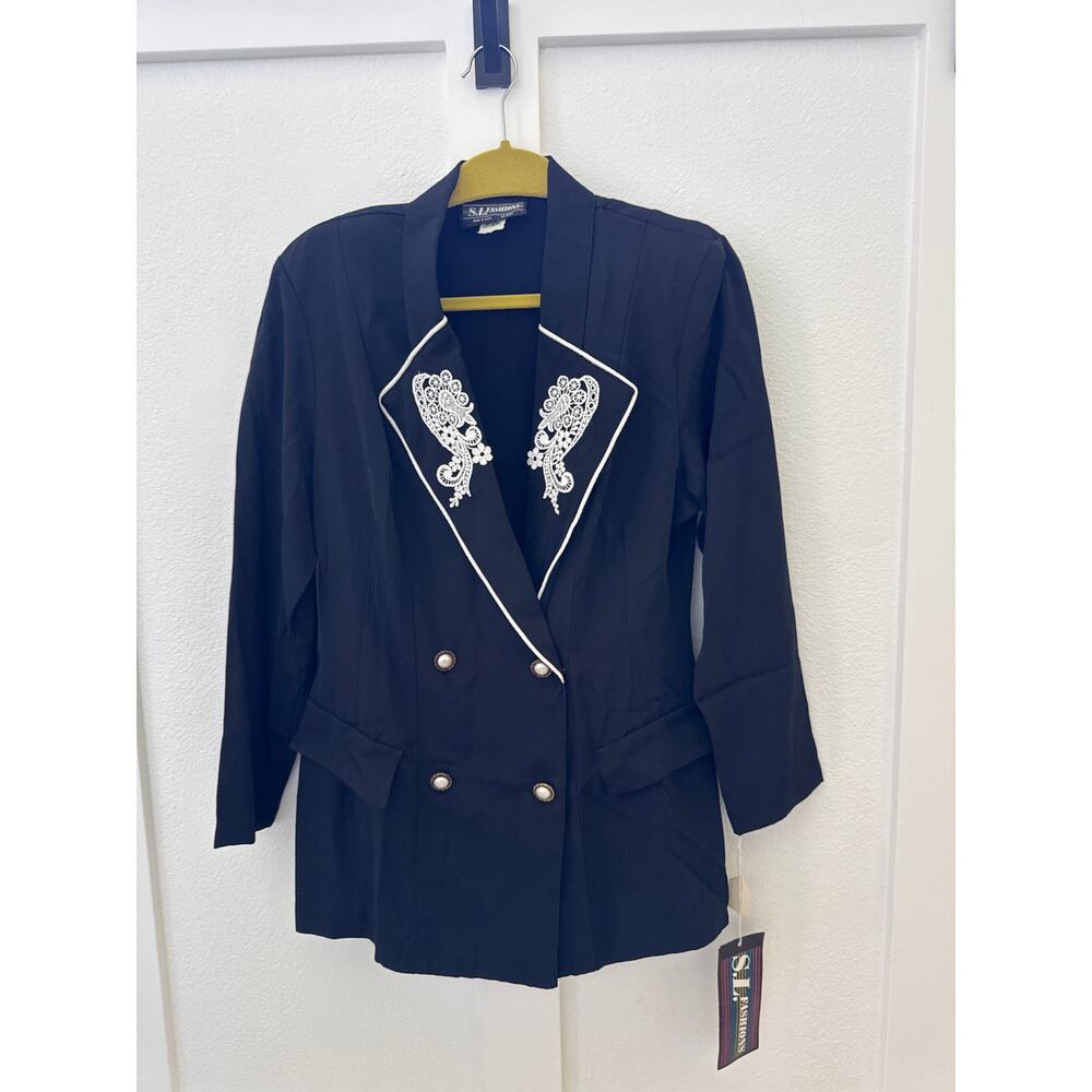 NWT Vintage S.L Fashions Black Lace Applique Jacket Womens Size 12